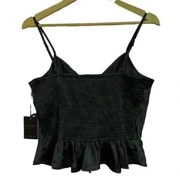 Japna Tank Women’s M Black Satin Spaghetti Strap Ruched Smocked Bodice Y2K NWT - Picture 5 of 5